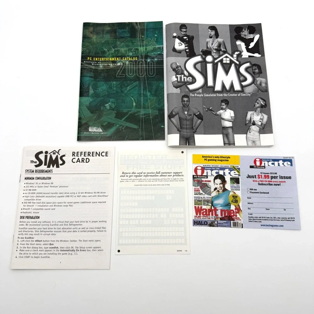 The Sims PC Big Box Game 2000 Maxis EA Complete CIB Manual Reference Card